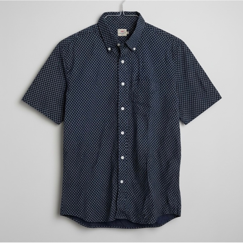 Faherty Brand Mens Navy Blue Geometric Star Print Short Sleeve Shirt Size Large